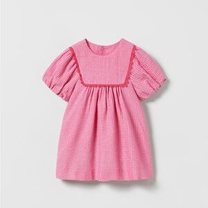 Zara Pink Textured Puff-Sleeve Dress